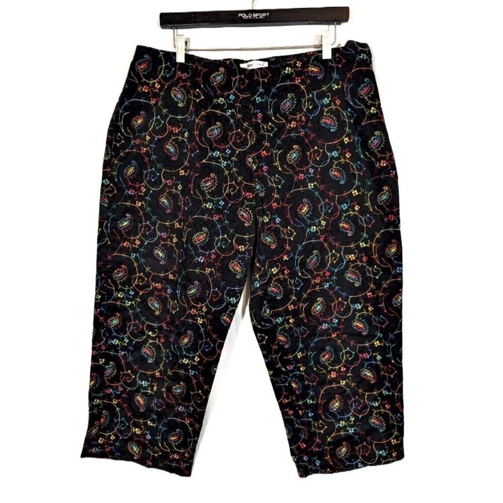 Size 18W LGBTQ Rainbow Embroidered Paisley Swirl Chino Pants Cropped Culottes